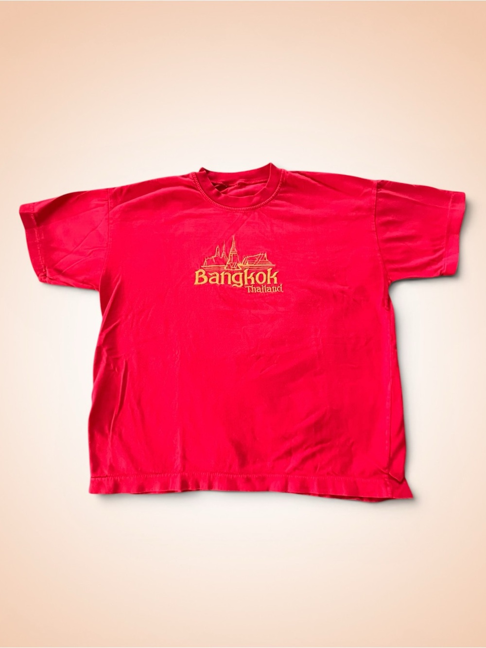Vintage Red Embroidered Bangkok Single Stitch Boxy Fit T-Shirt Size Large